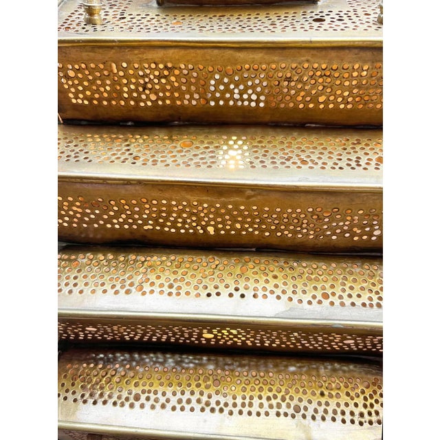 Vintage Brass Pyramid Dot Pendant Light Medium For Sale - Image 4 of 6