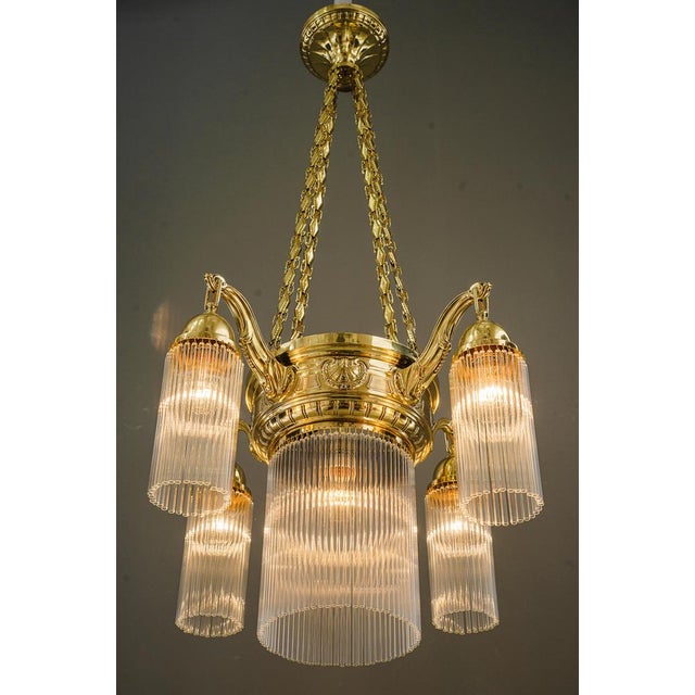 Gold Art Deco Chandelier with Glass Sticks, Vienna, 1920s For Sale - Image 8 of 18