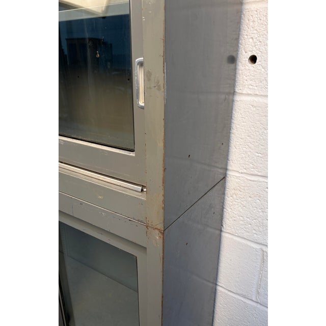 Mid 20th Century Industrial Stackable Metal Cabinet With Sliding Glass Doors For Sale - Image 12 of 18