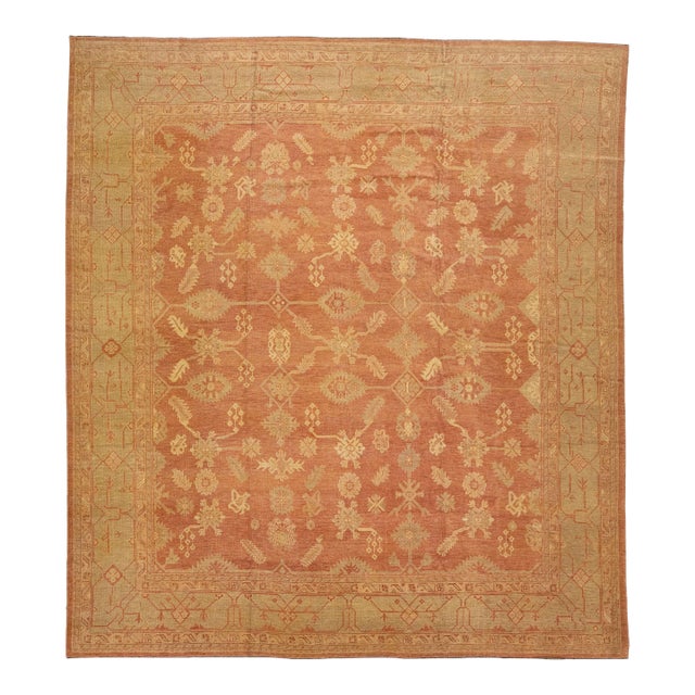 Modern Designed Oushak Handmade Designed Wool Rug With Rust Field For Sale
