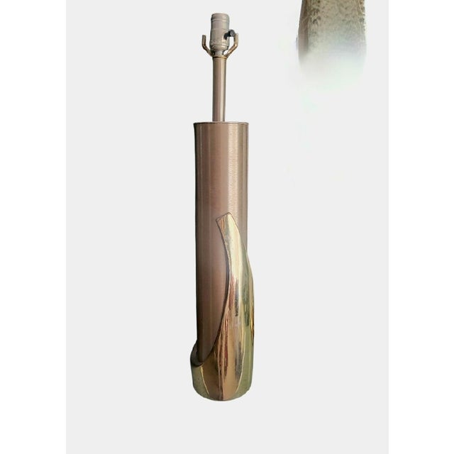 1960s Mid Century Modern Cylindrical Tall Slim Modern Brushed Brass Table Lamp by Laurel Company For Sale In West Palm - Image 6 of 9