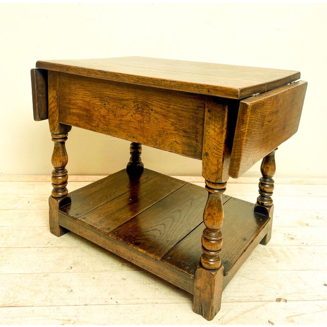 Wood Spanish Drop Leaf Side Table in Elm & Oak, 1930s For Sale - Image 7 of 14