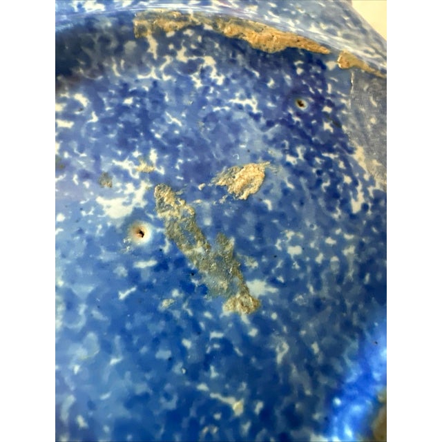 Blue Porquier Beau Quimper French Faience Basket With Bachelor Button Flowers For Sale - Image 8 of 8