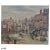 Signed oil on canvas by R. Foster, circa late 20th century, depicting a lively Victorian-era street scene with market...