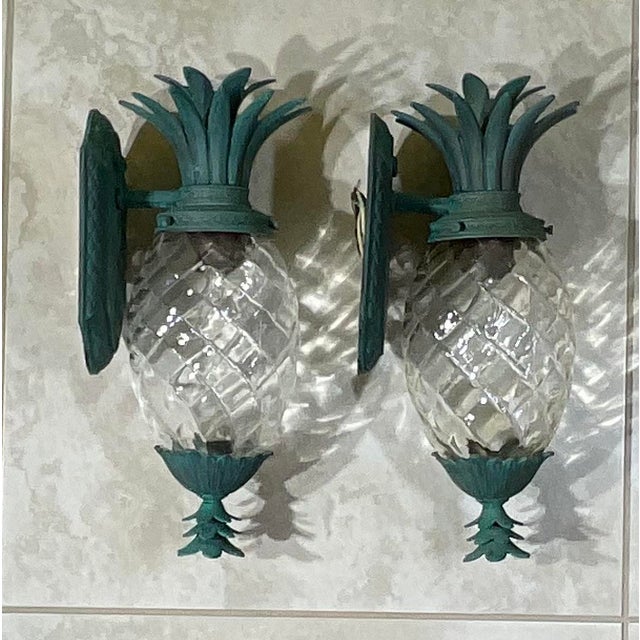 Pair of Vintage Pineapple Bronze and Brass Wall Sconces - Tropical Elegance For Sale - Image 12 of 15