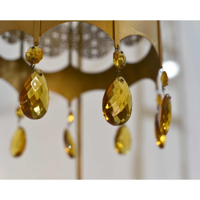 Mid Century Gothic Revival Gold Halo Ring & Crystal Chandelier For Sale - Image 9 of 16