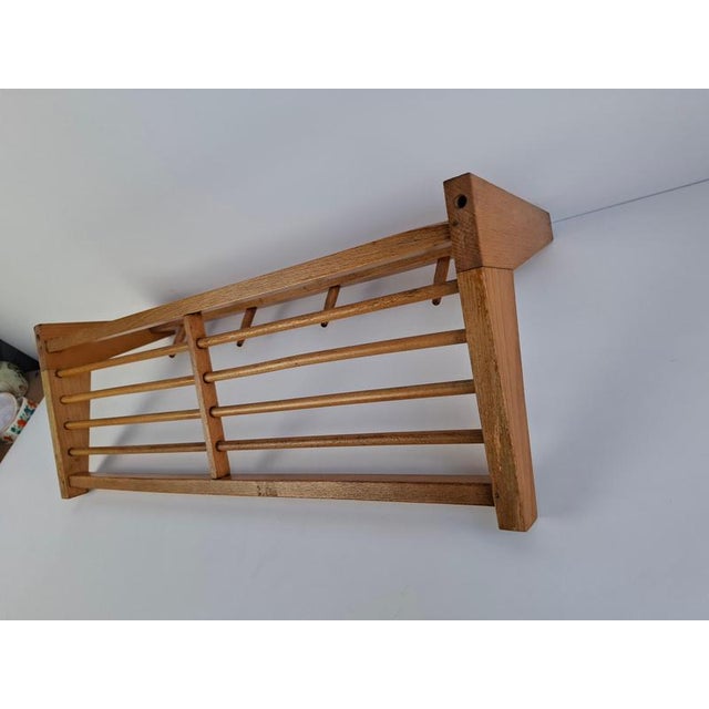 Mid-Century Modern Czechoslovak Wooden Wall Coat Rack with Shelf, 1970 For Sale - Image 10 of 15