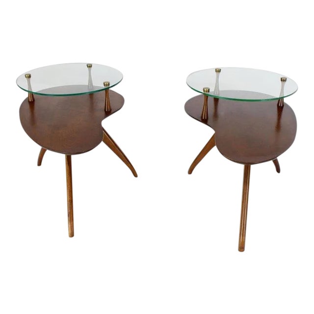 Kidney Organic Shape Two-Tier Tri-Legged Side Tables - A Pair For Sale