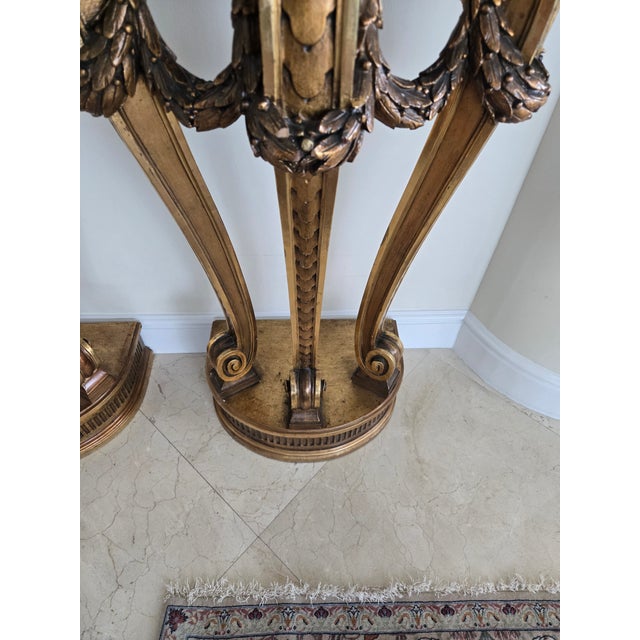 Pair of French Louis 16th Style Giltwood Rouge Marble Top Corner Tables - A Pair For Sale In Miami - Image 6 of 14