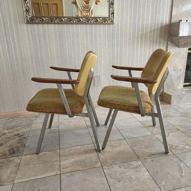 Brown 1960s Donald Deskey Streamline Style Armchairs Royal Metal For Sale - Image 8 of 11