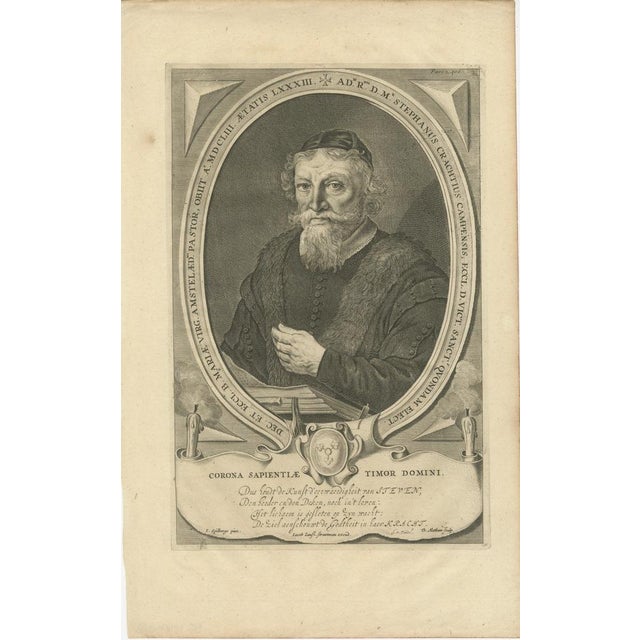 17th Century Dutch Portrait – Stephan Crachtius Engraving by Matham after Spilberg This distinguished 17th-century copper...