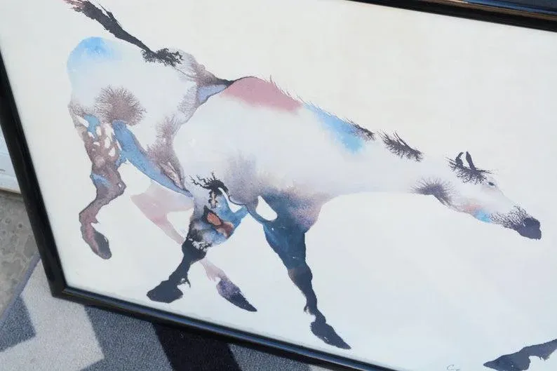 1980s Carol Grigg Painted Ponies Framed Lithograph Prints - A Pair