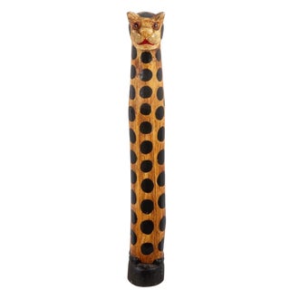 Tall Vintage Hand Carved Wooden Folk Art Leopard Sculpture For Sale