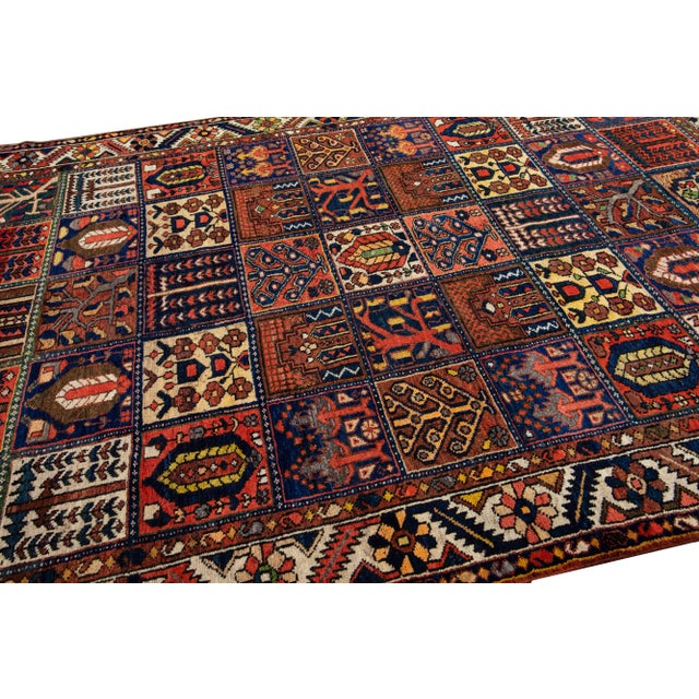 Islamic Vintage Handmade Bakhtiari Red Geometric Wool Rug 6'10" X 9'10" For Sale - Image 3 of 10