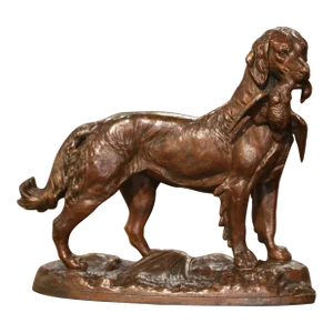 19th Century French Spelter Hunt Dog and Bird Composition J. Moigniez Style