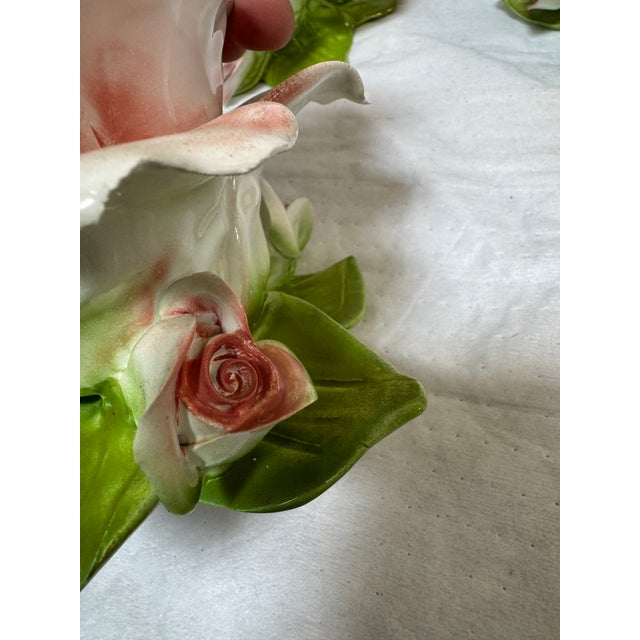 Pink Capodimonte Blooming Flower Candle Holders, Set of Three For Sale - Image 8 of 12