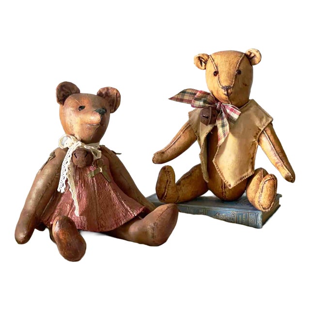 Vintage Dutch Decorative Teddy Bears, 1980s, Set of 2 For Sale