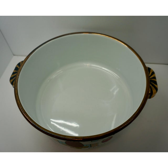 White Set of 2, Vintage Georges Briand Ambrosia Enamel Giant Stock Pot Buffet Server & Kettle For Sale - Image 8 of 11