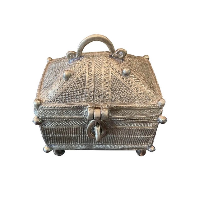 Rustic European Antique Dokra Brass Treasure Trinket Box For Sale - Image 3 of 12