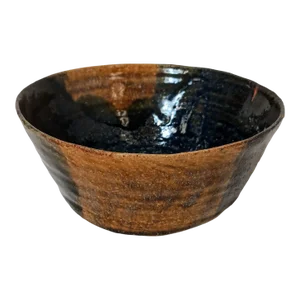 Vintage Art Pottery Bowl Neutral Earthy Browns Half Half Dip Glazed Signed Artisan
