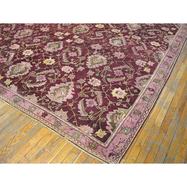 19th Century Artistic Warm Neutral Burgandy Color Antique Decorative Indian Agra Rug For Sale - Image 5 of 5