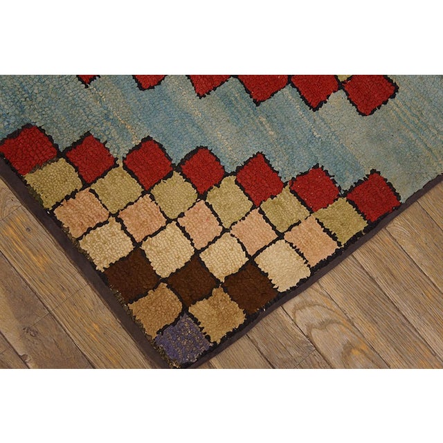 1920s Multicolor Diamond Square Antique American Hooked Rug 3'0" X 5'2" Handknotted Wool Carpet For Sale - Image 4 of 4