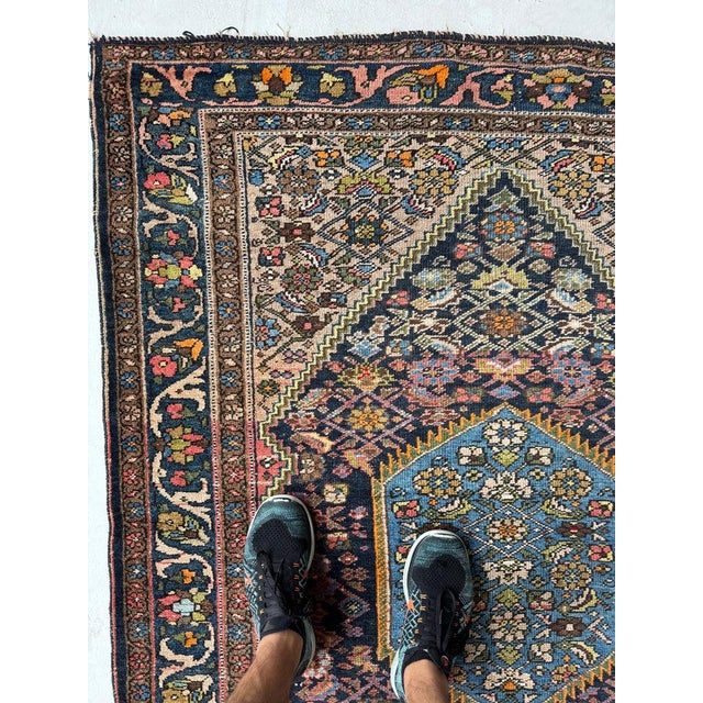 Green Vintage Bidjar Shifting Dyes with Lemon Sky Blue Rug 4.7 x 6.2 For Sale - Image 8 of 14