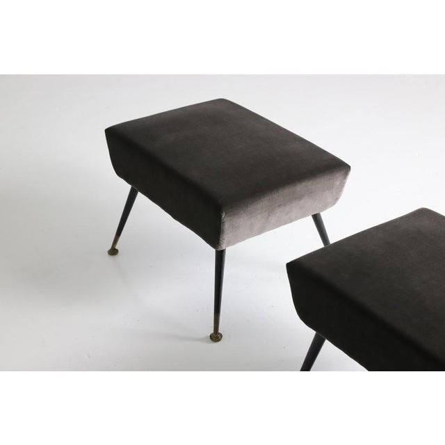 Set of Italian Footstools in Velvet and Brass, 1950s For Sale - Image 4 of 7