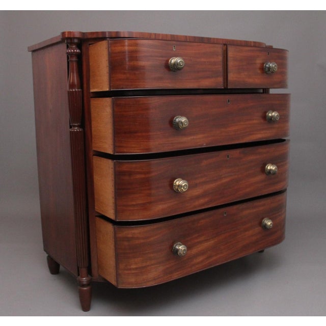 Hollywood Regency Antique Mahogany Bowfront Chest, 1830 For Sale - Image 3 of 14