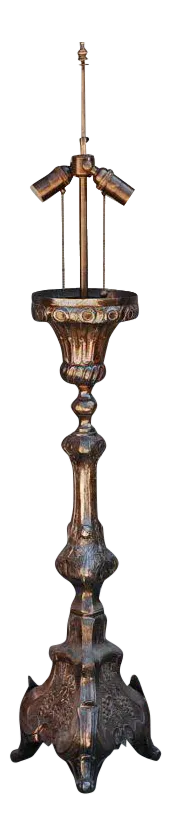 Tall French Baroque Style Silver Plated Candlestick Lamp