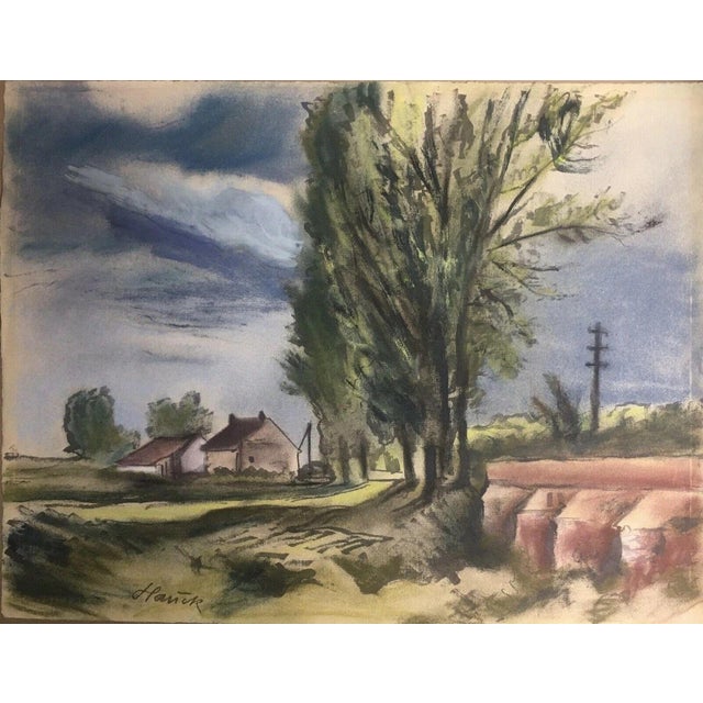 Karl-Erik Ekselius Hauck Karl, Farmhouse with Sandstone Bridge and Power Pole, 1950s, Oil on Canvas For Sale - Image 4 of 9