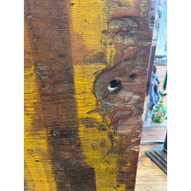 Industrial Salvaged Tilt Top Wood Work Table With Iron Base For Sale - Image 15 of 18