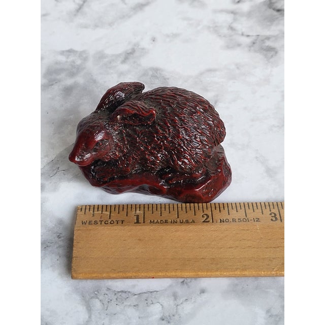 Mid 20th Century Red Boxwood Japanese Netsuke Rabbit For Sale - Image 10 of 10