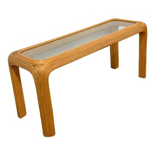 1970’s Vintage Pencil Reed Rattan Console Entry Table Mid Century Inspired by Gabriella Crespi For Sale