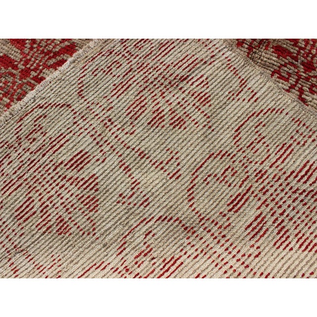 Textile Vintage Turkish Tulu Carpet With Repeating Red Boteh & Light Green Field For Sale - Image 7 of 8
