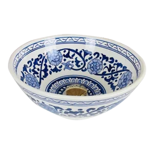 Flower Ceramic Handmade Moroccan Blue Design Sink for Bathroom
