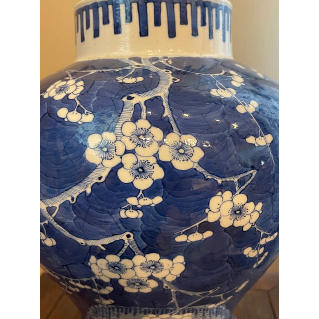 19th Century Large Antique Chinese Blue & White Porcelain Prunus Jar For Sale - Image 5 of 9