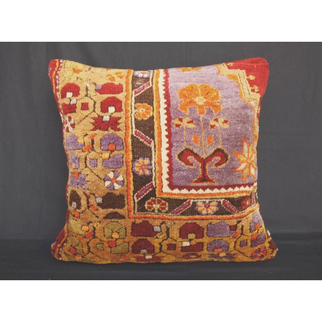 Handknotted Multicolor Pillow Cover Made from Vintage Rug For Sale - Image 9 of 9