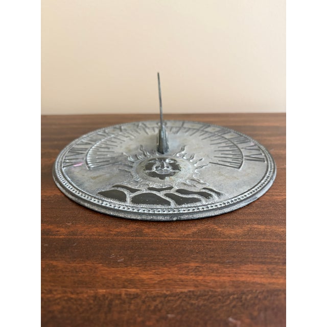 French Country Vintage English Country Iron Garden Sundial With Sun For Sale - Image 3 of 7