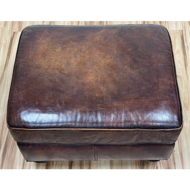 Vintage Bernhardt Tufted Leather Writers Chair With Ottoman For Sale - Image 14 of 18