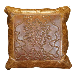 Rustic Western Tooled Leather Down Filled Lumbar Throw Accent Pillow
