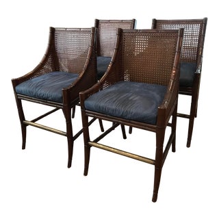 2 Pairs Palecek China Bay Rattan Bar Stools - For Sale