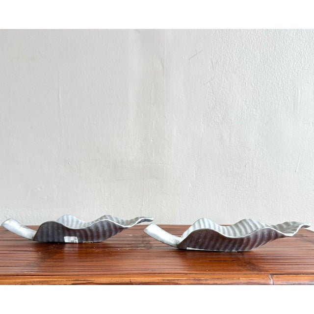 Contemporary Vintage Boho Maitland-Smith Silver Leaf Plates- Set of 2 For Sale - Image 3 of 8