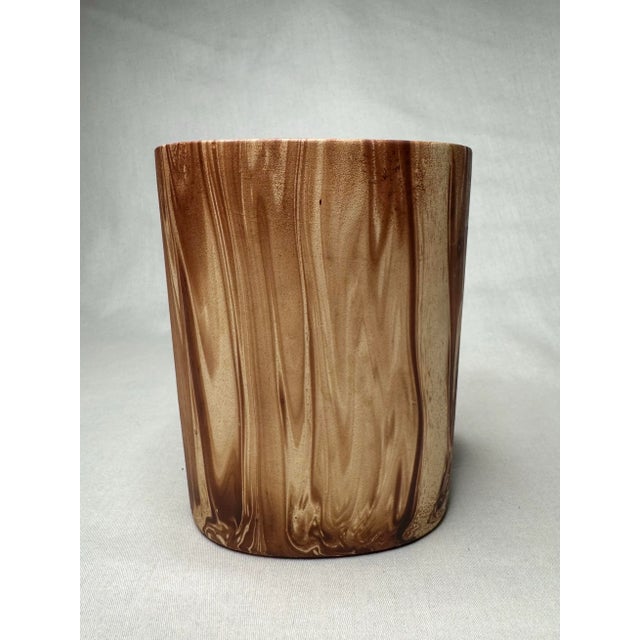 Mid-Century Modern Frenc;h Country Faux Bois Ceramic Vase, Brown & Cream For Sale - Image 3 of 9