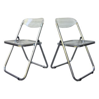 Italian Chrome and Lucite Folding Chairs - A Pair For Sale