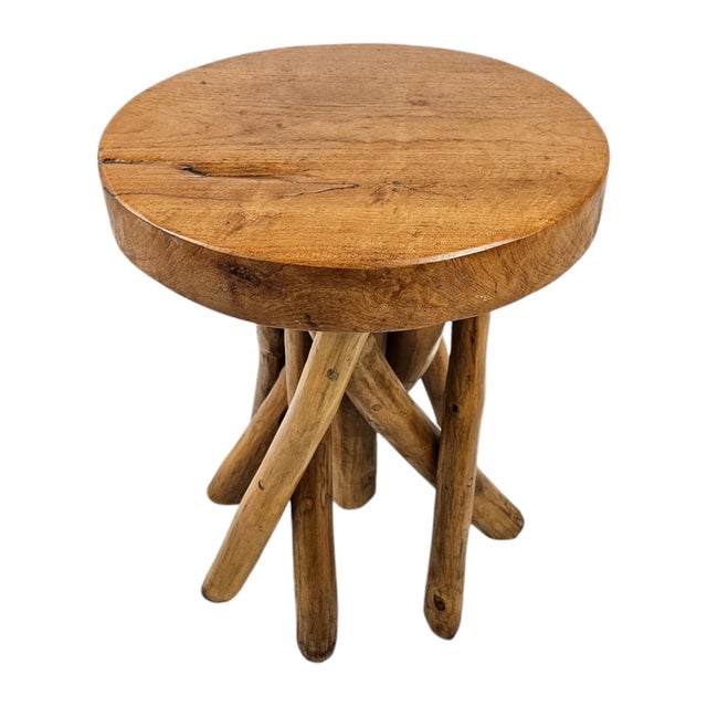 1990s Vintage Rustic Tree Branch Stump Wood Side Table For Sale - Image 5 of 8