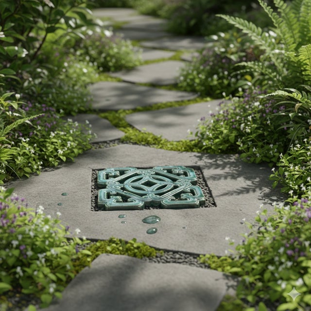 Chinese Ru-Yi Coin Dark Green Mix Glaze Wall Floor Clay Tile For Sale - Image 13 of 13