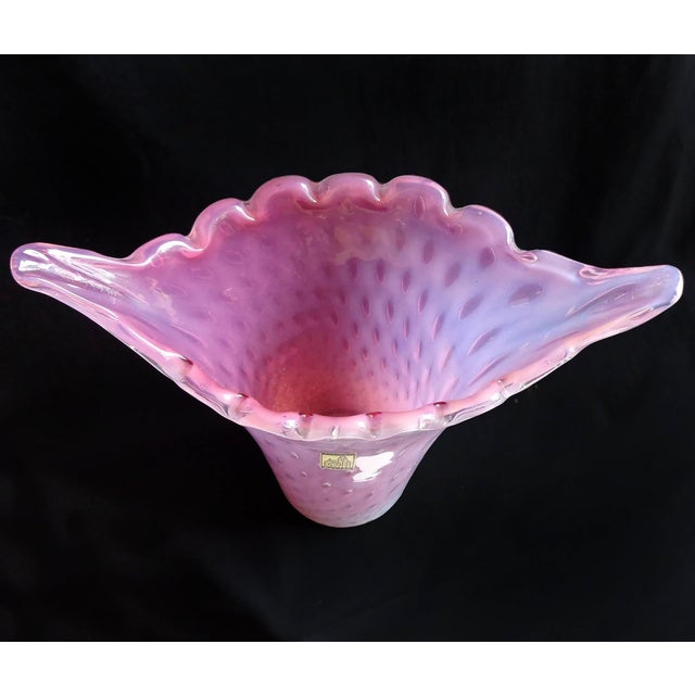 Mid 20th Century Vintage Murano Fratelli Toso Opalescent Pink Control Bubbles Italian Art Glass Flared Rim Flower Vase For Sale - Image 5 of 11