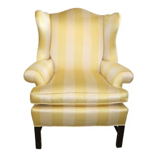 1910s Cream & Yellow Silk Wing Chair For Sale
