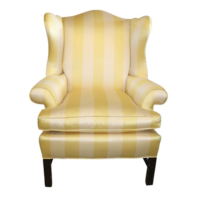 1910s Cream & Yellow Silk Wing Chair For Sale